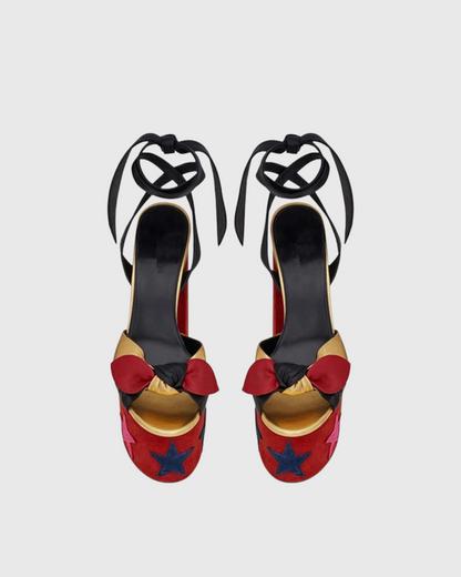 Satu Star Knot Lace Up Platform Sandals In Red