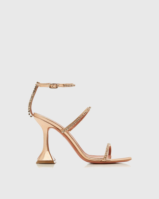 Seal Rhinestone Strap Flared Heels