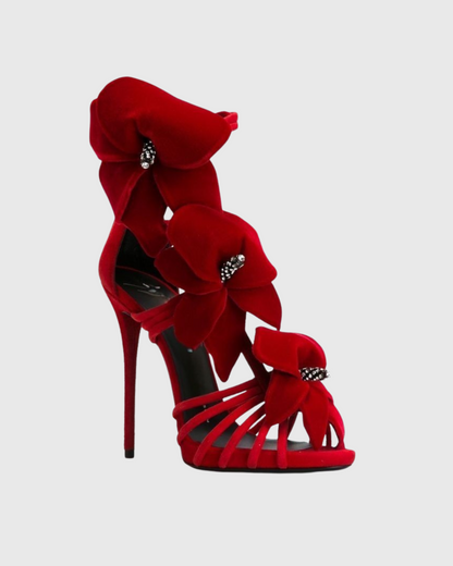Seana 3D Flowers Sandals In Red