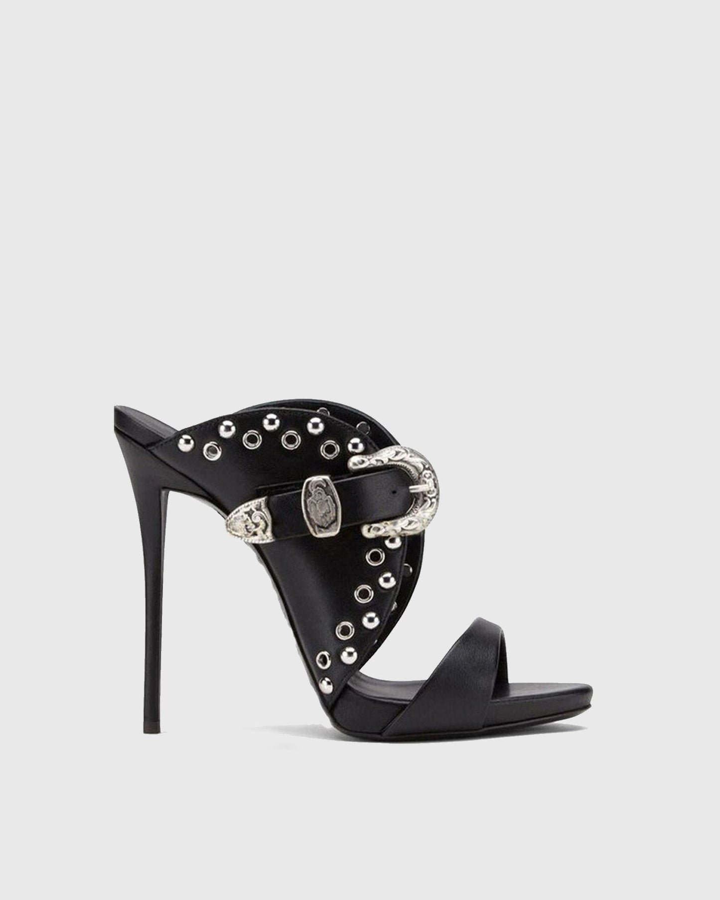Selma Rivet Buckle Sandals in Black