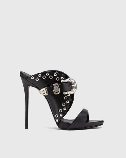 Selma Rivet Buckle Sandals in Black