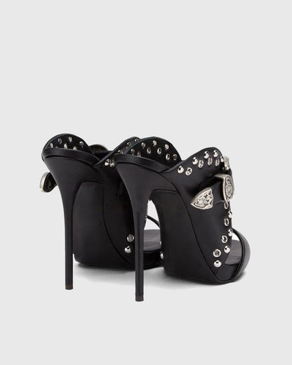 Selma Rivet Buckle Sandals in Black