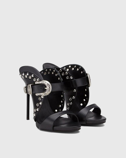 Selma Rivet Buckle Sandals in Black