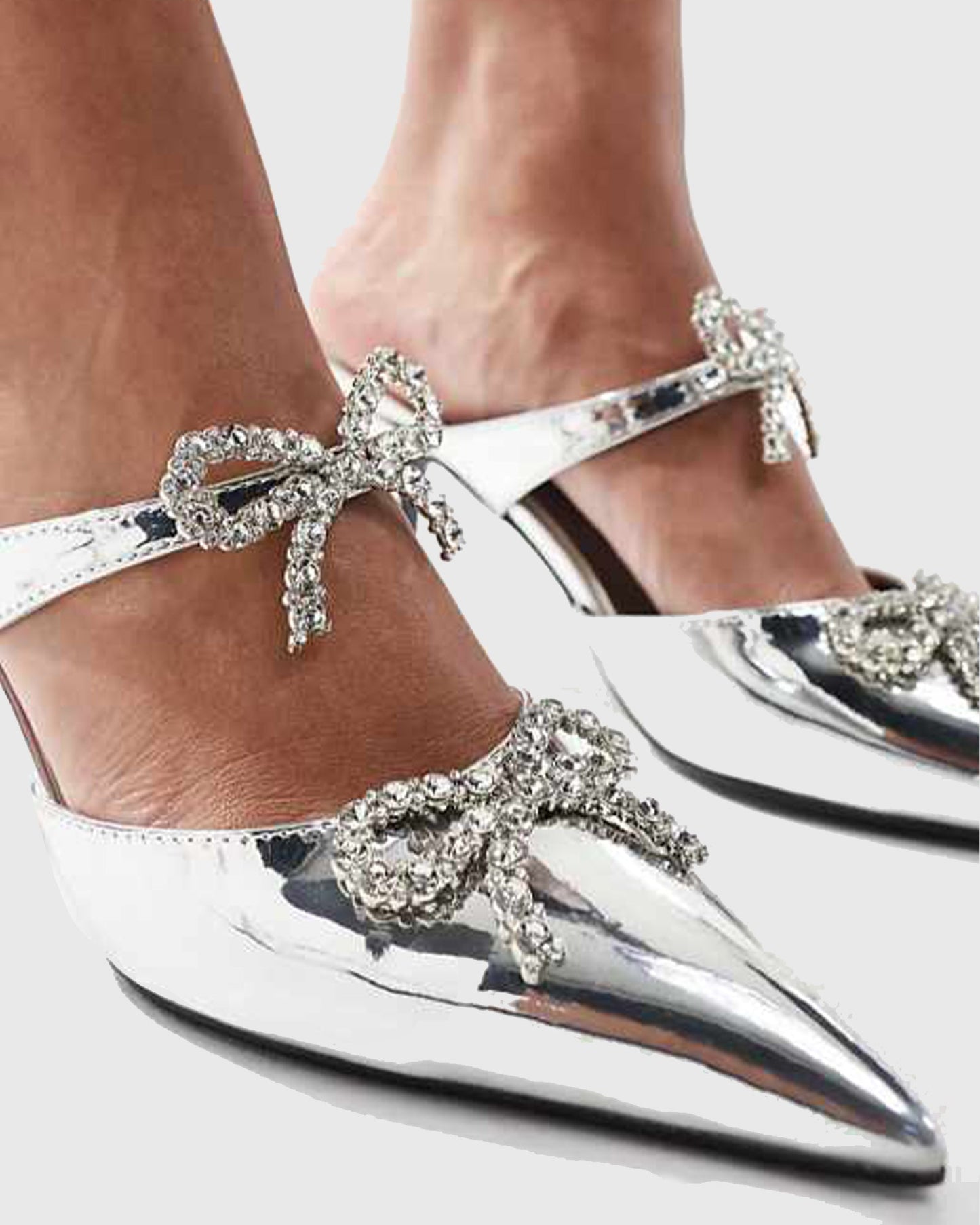 Selvaggia Crystal Bow Metallic Mules