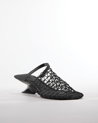 Serah Woven Fishnet Alien Heels In Black