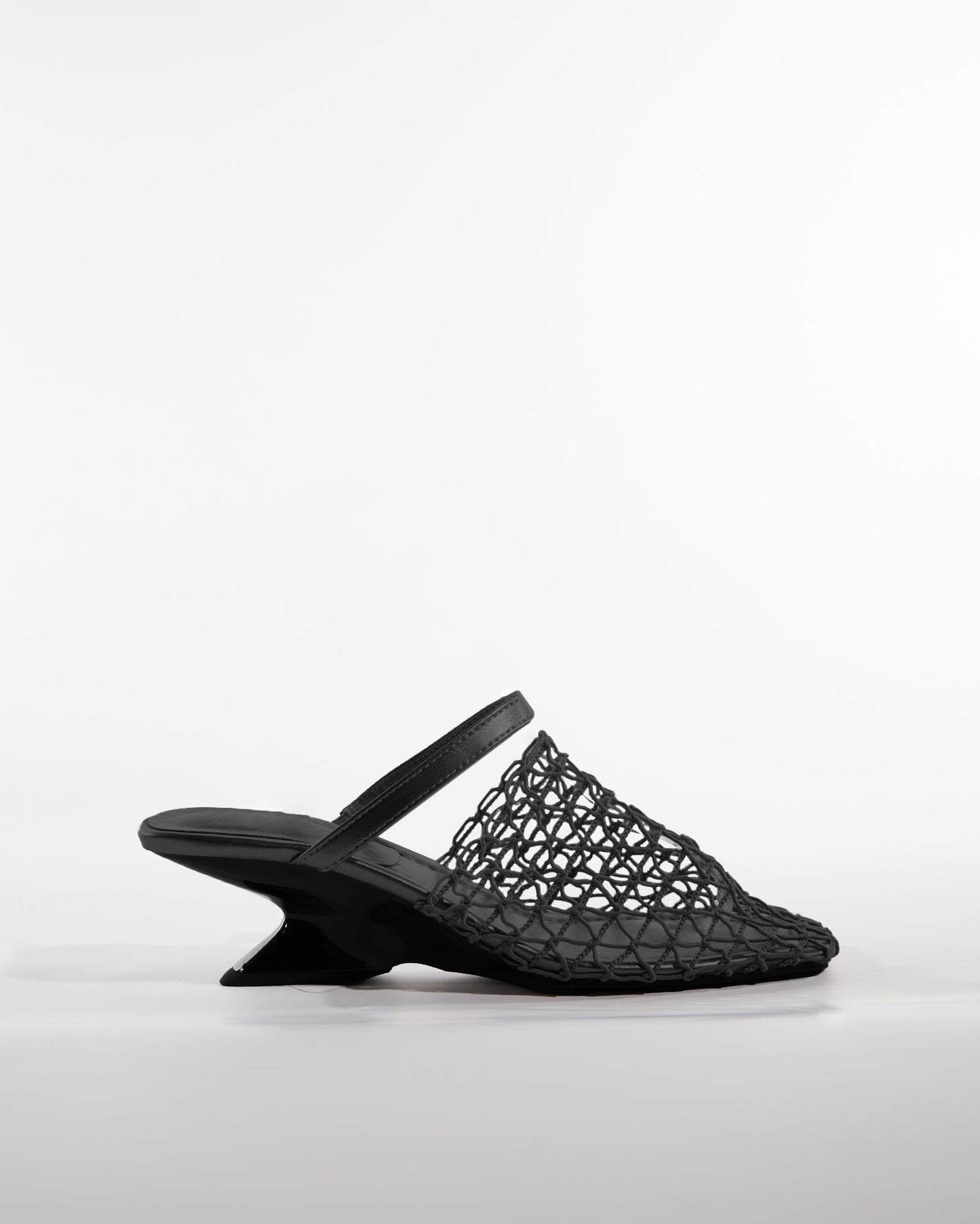 Serah Woven Fishnet Alien Heels In Black