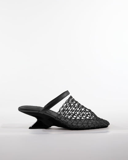 Serah Woven Fishnet Alien Heels In Black