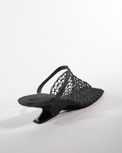 Serah Woven Fishnet Alien Heels In Black