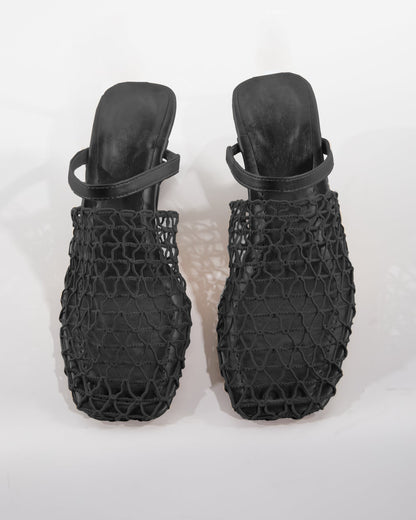 Serah Woven Fishnet Alien Heels In Black