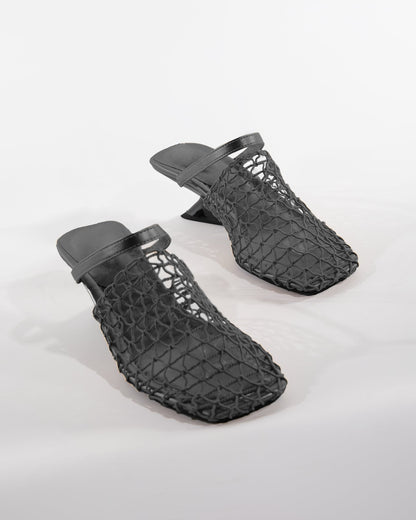Serah Woven Fishnet Alien Heels In Black