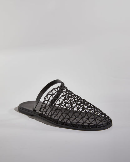 Serah Woven Fishnet Slippers In Black