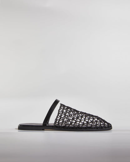 Serah Woven Fishnet Slippers In Black