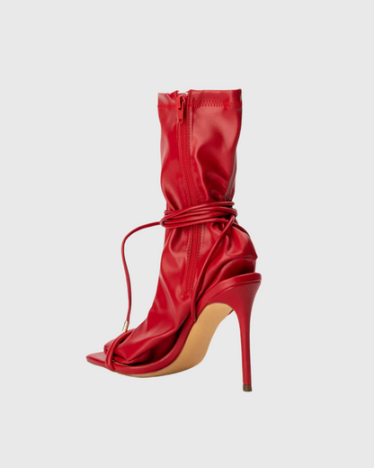 Sesen Hybrid Sock Mid Calf Boots In Red