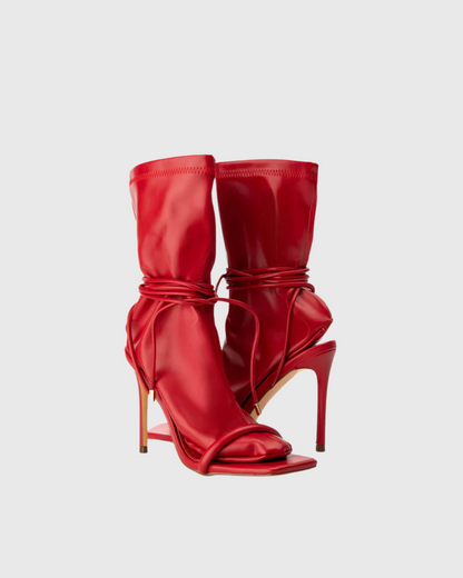 Sesen Hybrid Sock Mid Calf Boots In Red
