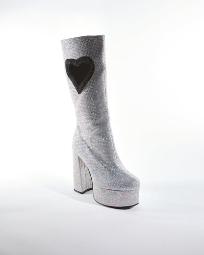 Sevyn Rhinestone Heart Platform Knee High Boots