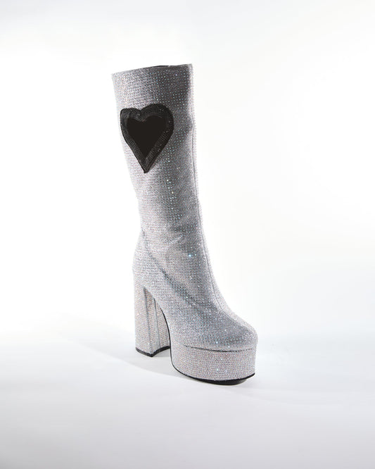 Sevyn Rhinestone Heart Platform Knee High Boots