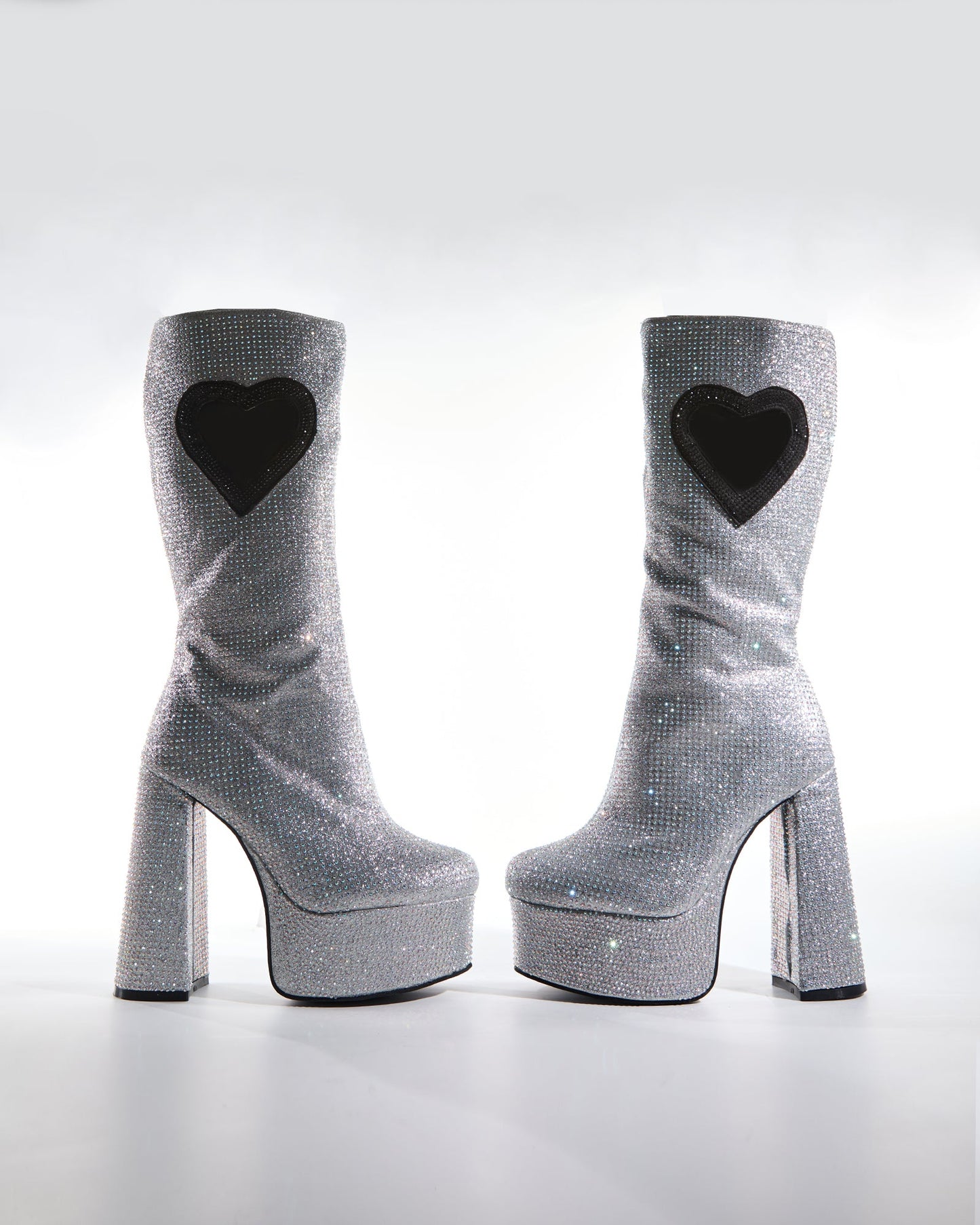 Sevyn Rhinestone Heart Platform Knee High Boots