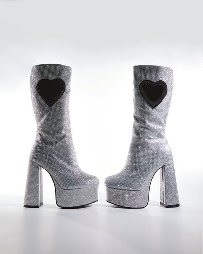 Sevyn Rhinestone Heart Platform Knee High Boots