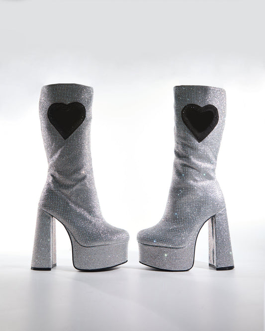 Sevyn Rhinestone Heart Platform Knee High Boots