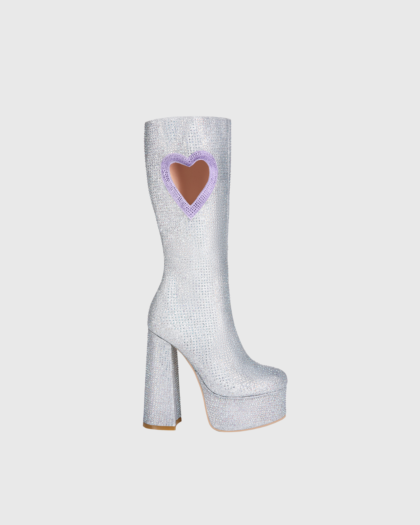 Sevyn Rhinestone Purple Heart Platform Knee High Boots