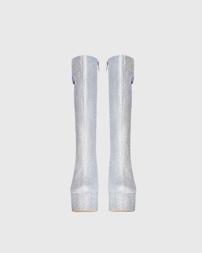 Sevyn Rhinestone Purple Heart Platform Knee High Boots