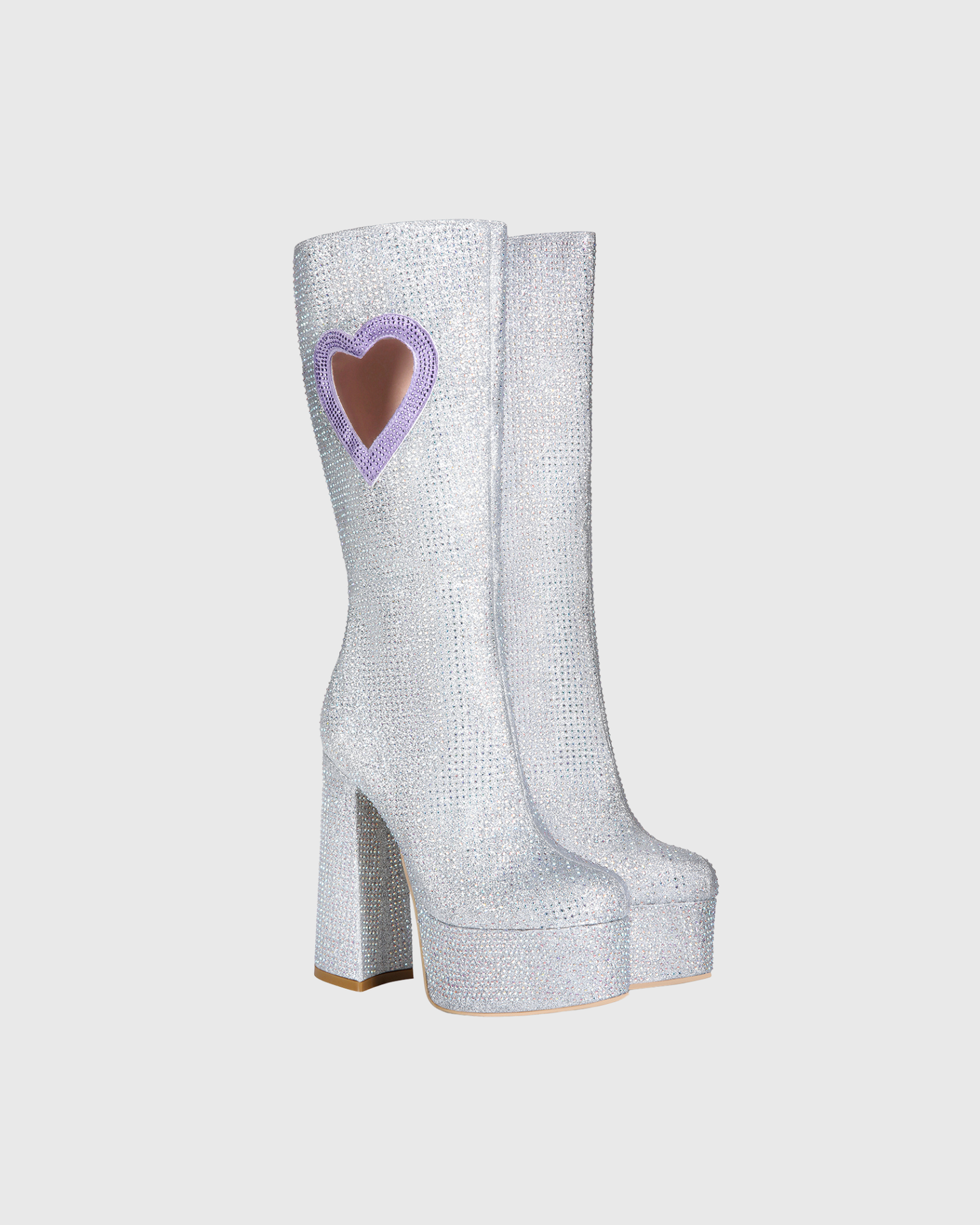 Sevyn Rhinestone Purple Heart Platform Knee High Boots