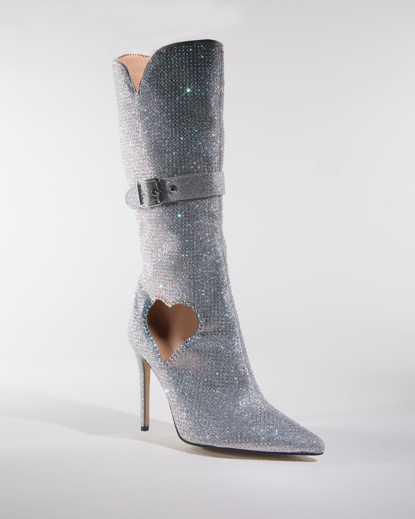 Sevyn Rhinestone Cutout Heart Knee High Boots