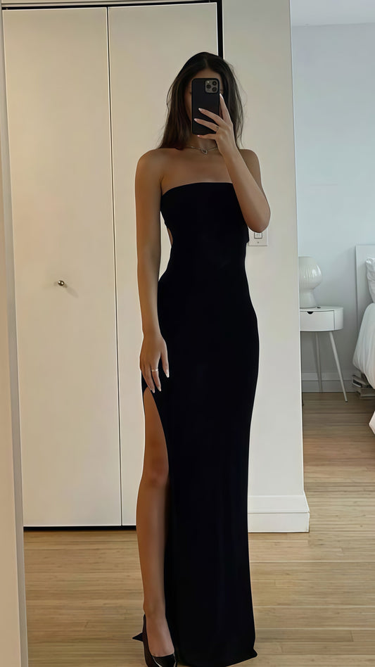 Sexy Black Strapless Evening Prom Dress, Bodycon Party Dresses