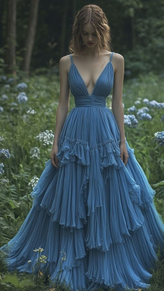 Sexy Deep V-Neck Ruffle Party Dresses