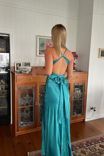 Sexy V-neck Sheath Prom Dress, Cross Back Celebrity Dress