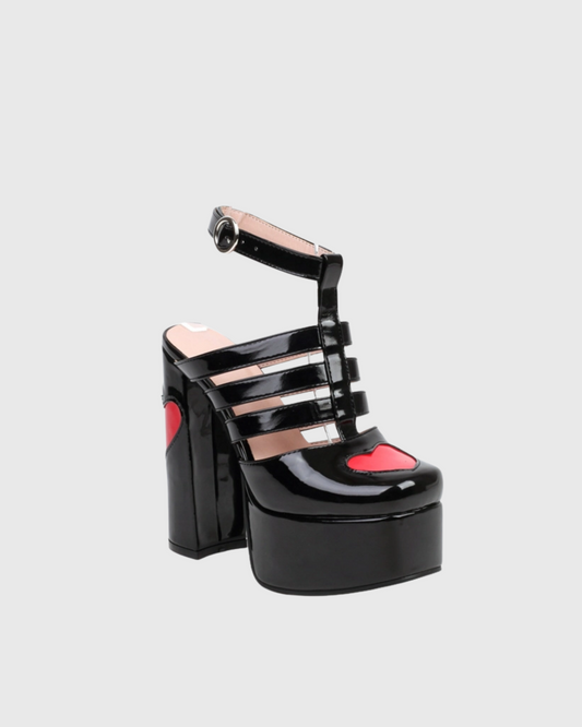 Seyah Heart Platform Strap Sandals In Black
