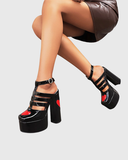 Seyah Heart Platform Strap Sandals In Black