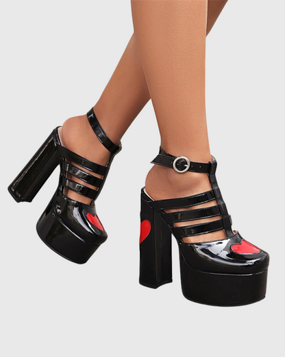 Seyah Heart Platform Strap Sandals In Black