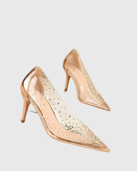 Shani Rhinestone Embellished PVC Pumps In Rose Gold