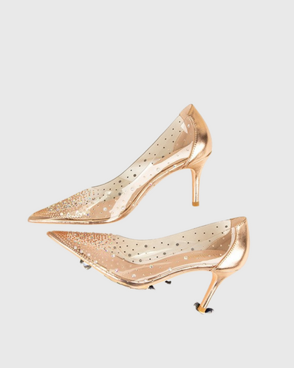 Shani Rhinestone Embellished PVC Pumps In Rose Gold