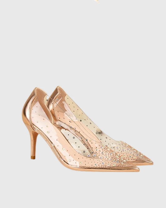 Shani Rhinestone Embellished PVC Pumps In Rose Gold