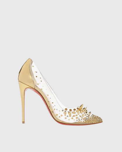 Shani Rivet Embellished Pvc Pumps In Gold
