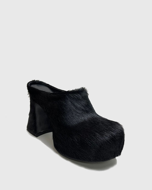 Shila Faux Fur Platform Mules In Black