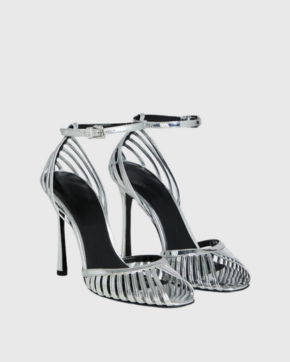 Shiori Cage Strap Pumps In Silver