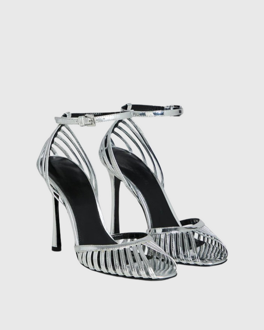 Shiori Cage Strap Pumps In Silver