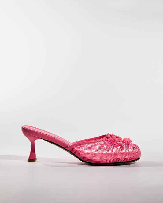 Shine Flower Mesh Slippers In Pink