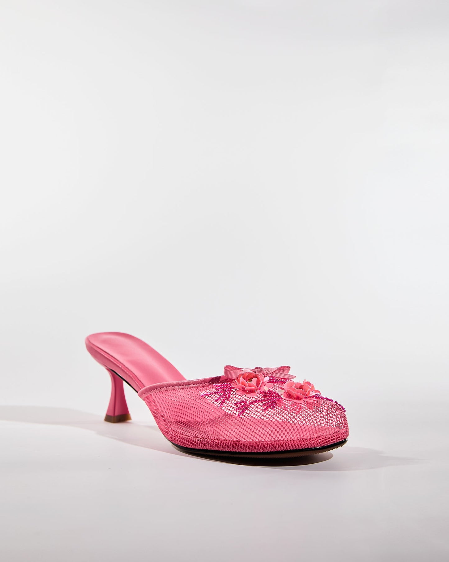 Shine Flower Mesh Slippers In Pink