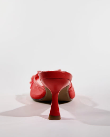 Shine Flower Mesh Slippers In Red