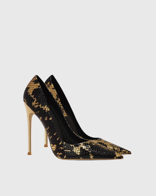 Sidney Snake Texture Pumps In Black