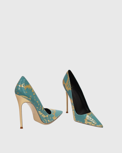 Sidney Snake Texture Pumps In Green