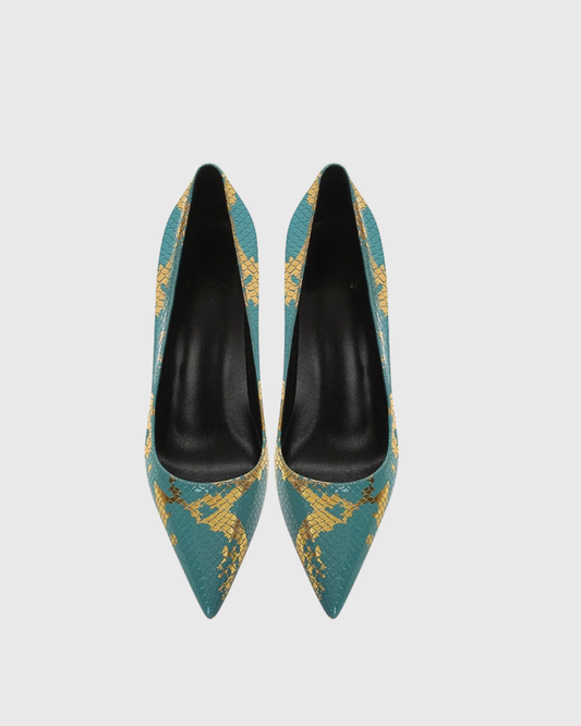 Sidney Snake Texture Pumps In Green