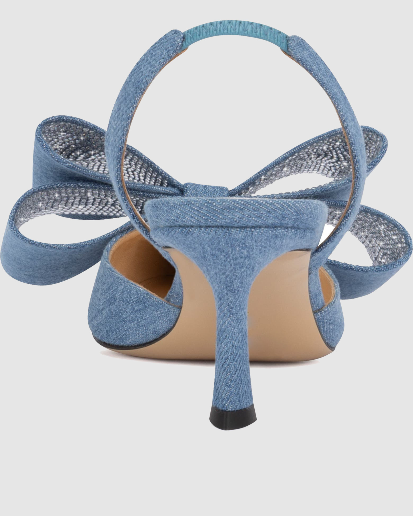 Siena Bow Embellished Denim Slingback Pumps In Blue