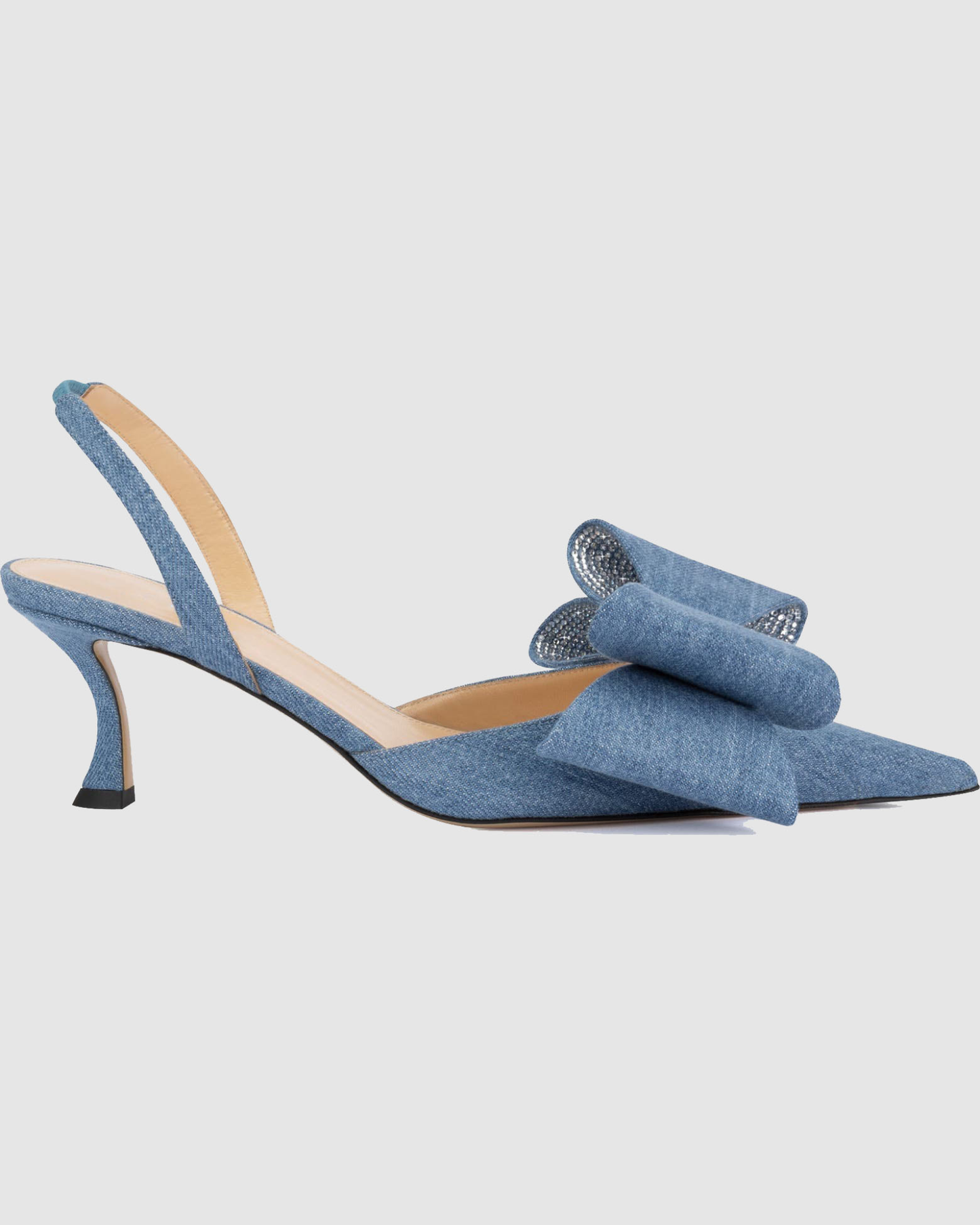 Siena Bow Embellished Denim Slingback Pumps In Blue