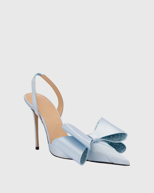 Siena Bow Embellished Satin Slingback Pumps In Blue