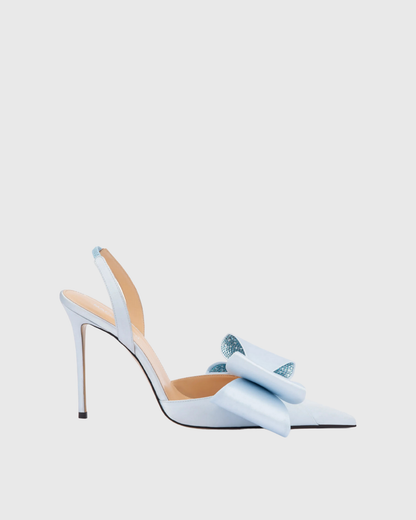 Siena Bow Embellished Satin Slingback Pumps In Blue